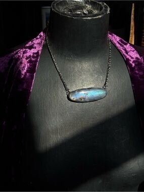 Labradorite Bar Pendant Necklace statement jewelry for protection 3rd eye chakra